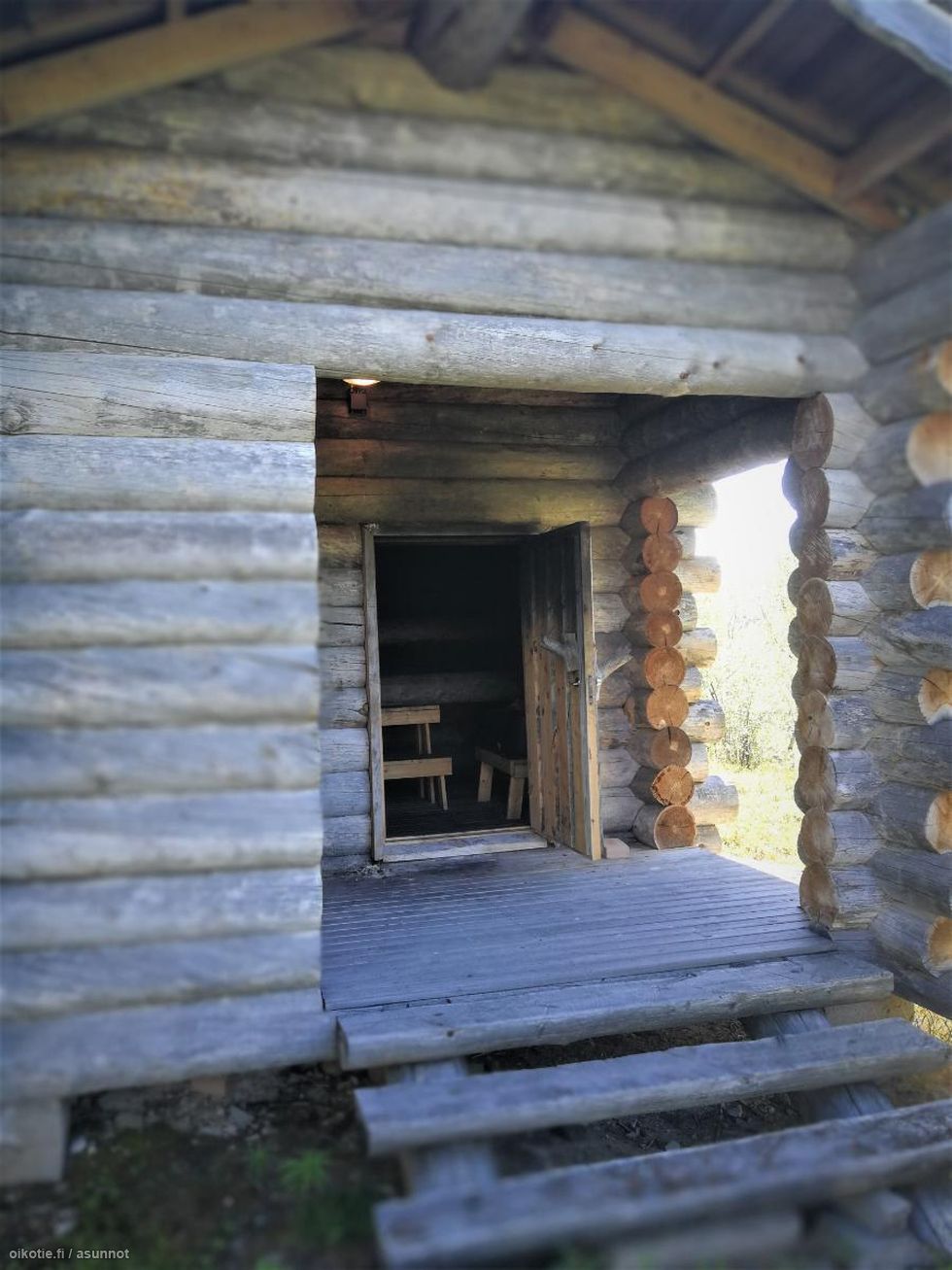 Traditional log smoke sauna